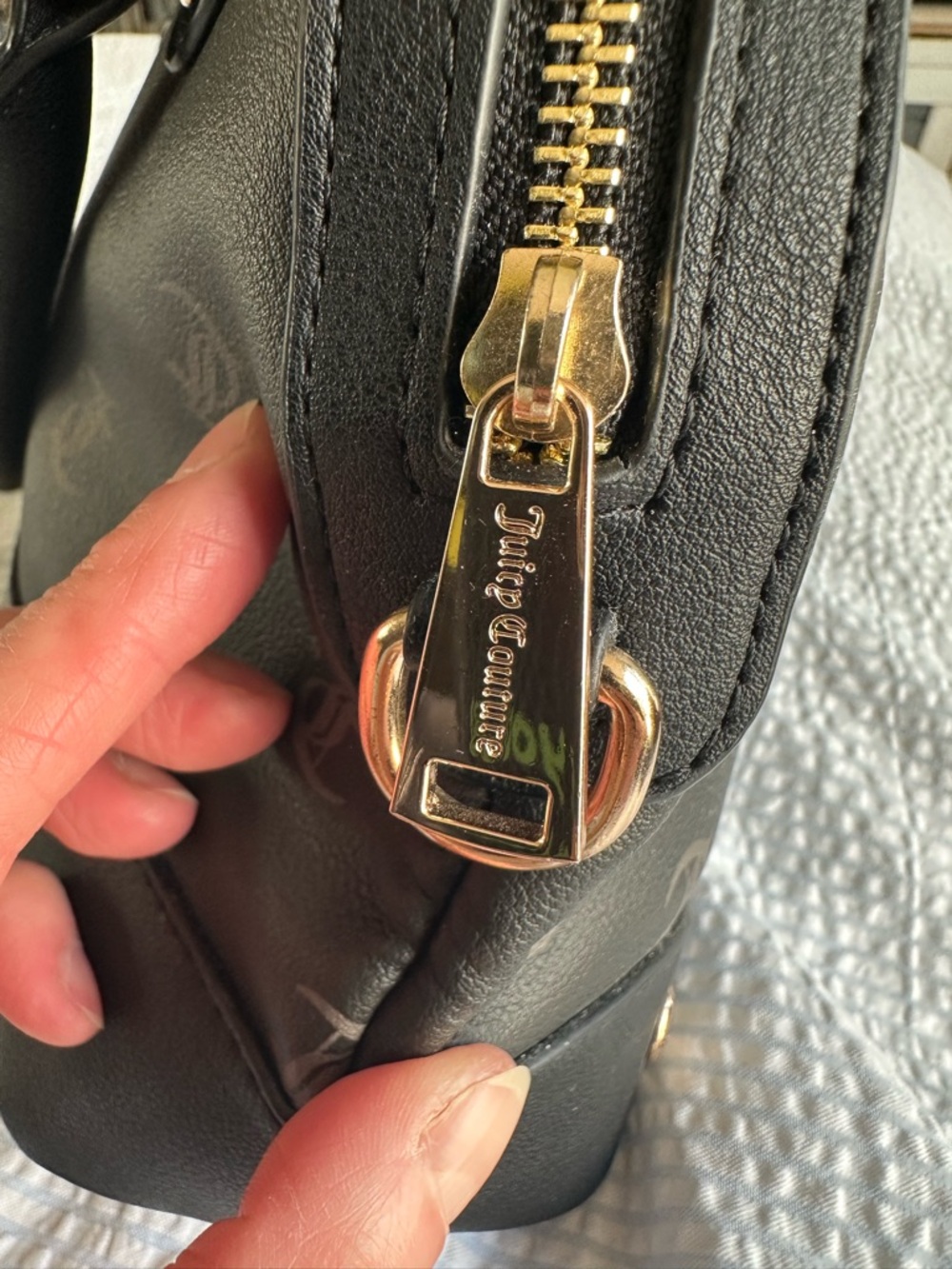 NEW Juicy Couture Black Bowler Bag with Gold Hardware and Crossbody Strap - Picture 4 of 10